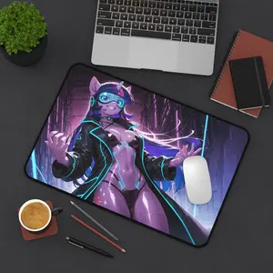 Cyberpunk Pony Waifu Desk Mat - Purple Sparkle Unicorn Furry Waifu for Gaming Setup Furry Gaming Mouse Pad, Furry Gamer Gift, Play Mat