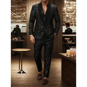 Men’s Glitter Suit Set, Slim Fit One-Button Blazer & Pants, Two-Piece Outfit for Men, Fashion Formal Wear for Parties, Weddings, Stage Performances, Long-Sleeve Tuxedo, Blazer & Trouser, Long-Sleeve Menswear, Formal Attire