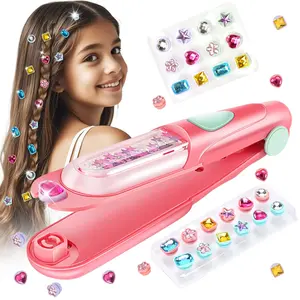 Hair Gem Stamper Kit, Curling Rod Design Heatless Curlers Hair Styling Tool with Reusable Shining Diamonds, Heatless Hair Styling Tool for Girls