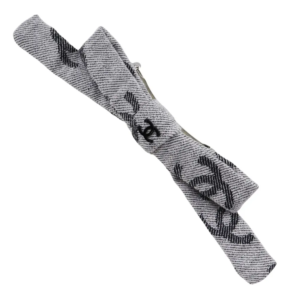 Pre-owned CHANEL Cotton Small Leather Goods Coco Mark Ribbon Barrette