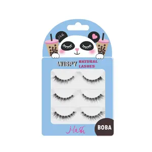Jlash Wispy Natural False Eyelashes - 3-Piece Synthetic Lash Extension Set, Easy-Apply Beauty & Personal Care Makeup Accessory (Boba Style)