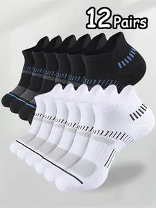 Men's Solid Ankle Socks, Athletic Running Socks, Grip Socks, Breathable Comfortable Sports Socks for Men, Multipack Knit Socks, Men's Socks & Hosiery, Elastic Socks