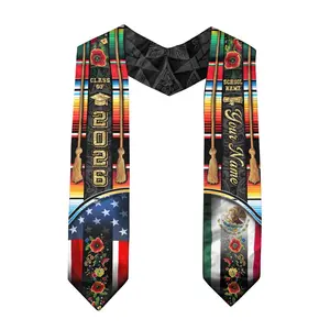 Custom Mexico Heritage Graduation Stole Guadalupe Style with Name School, Class of 2026 Cultural Sash, Unique Senior Keepsake for Ceremony Outfit