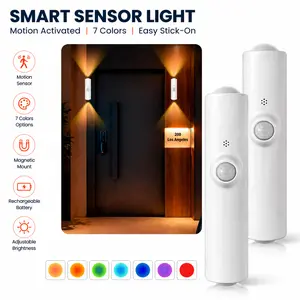 RROETXI Rechargeable Smart LED Night Light with Motion Sensor RGB Gradient Ambient Lighting Dimmable Magnetic Wall Lamp for Bedroom Stairs Entryway Holiday Decor 9 LED Lights 7 Color Modes Long Battery Life Auto-On Mode tiktokshopspringglowup