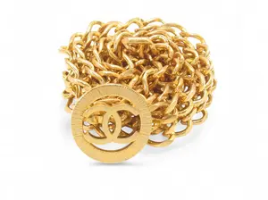 Pre-owned Chanel Medallion 90s Choker Chocker Necklace Belt Double Chain 24K Gold Plated Vintage