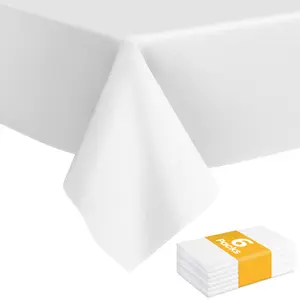 6 Pack White Polyester Tablecloth 60 x 102 Inch, Brushed Fabric Rectangular Table Cover, Wrinkle Resistant and Washable Table Cloth for Wedding, Party, Banquet, Dining Table, Durable Spring Asian Spun Fabric Table Linen