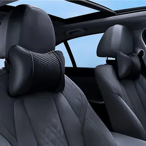 2pcs Universal Car Headrests PU Leather Mesh Breathable Neck Pillows, Soft Comfortable Seat Rest Cushions, Auto Interior Accessories Decorations