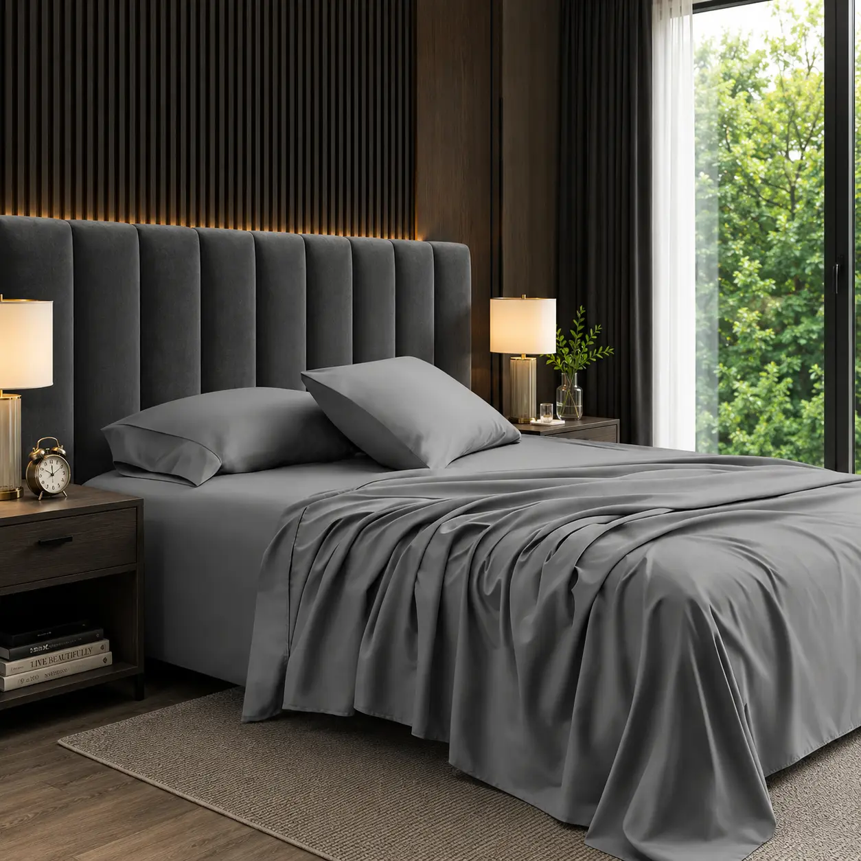 Summer Cooling Sheet Set - 4Pc Bedding Set with 16'' Deep Pocket Lightweight, Twill, Smooth Fitted Sheets, Cooling Breathable, Hotel Luxury Super Silky Soft, Wrinkle & Fade Resistant,Fibers From Bamboo