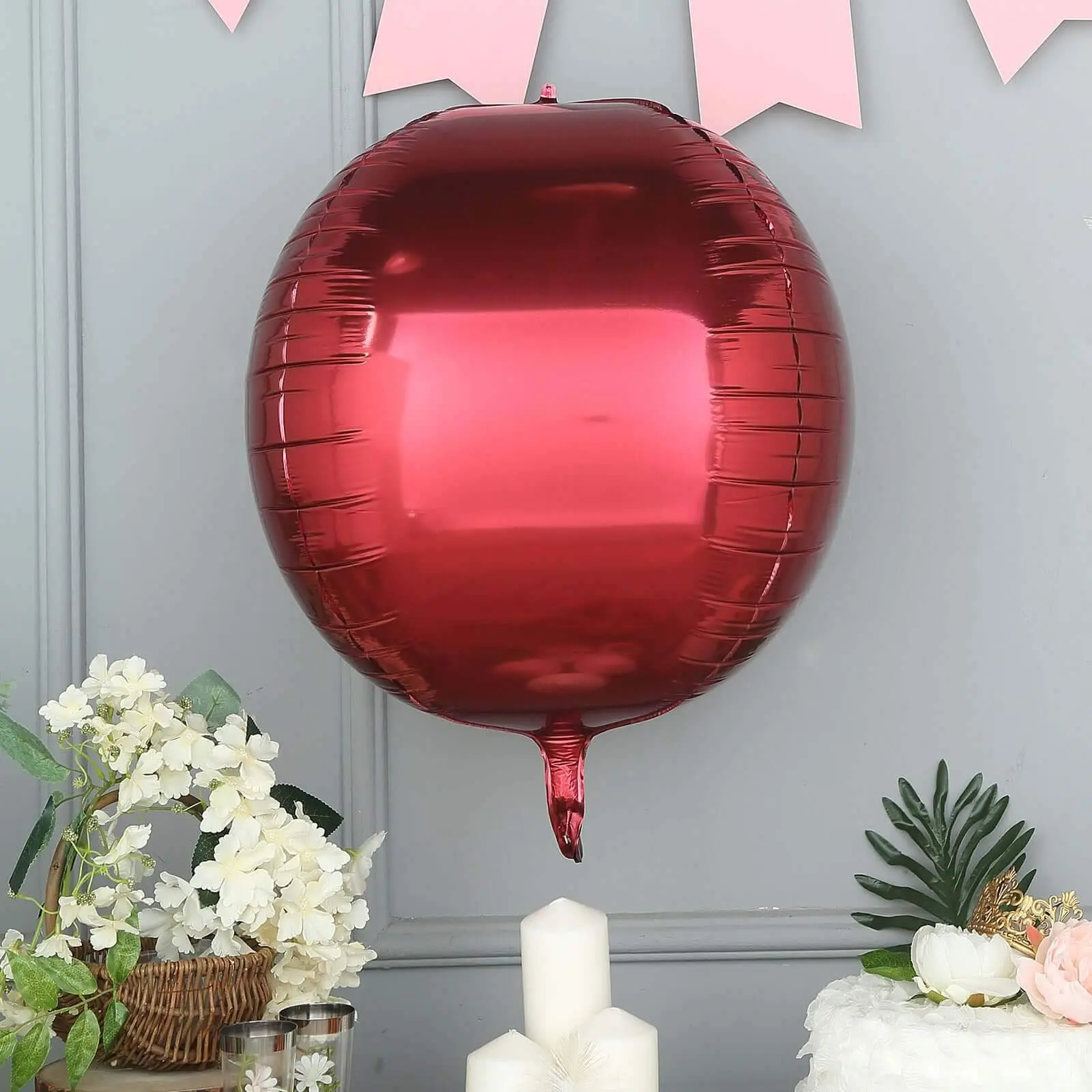 Party 2-Pack 18" 4D Burgundy Sphere Mylar Foil Balloons, Inflatable with Helium or Air, Decorations Supplies