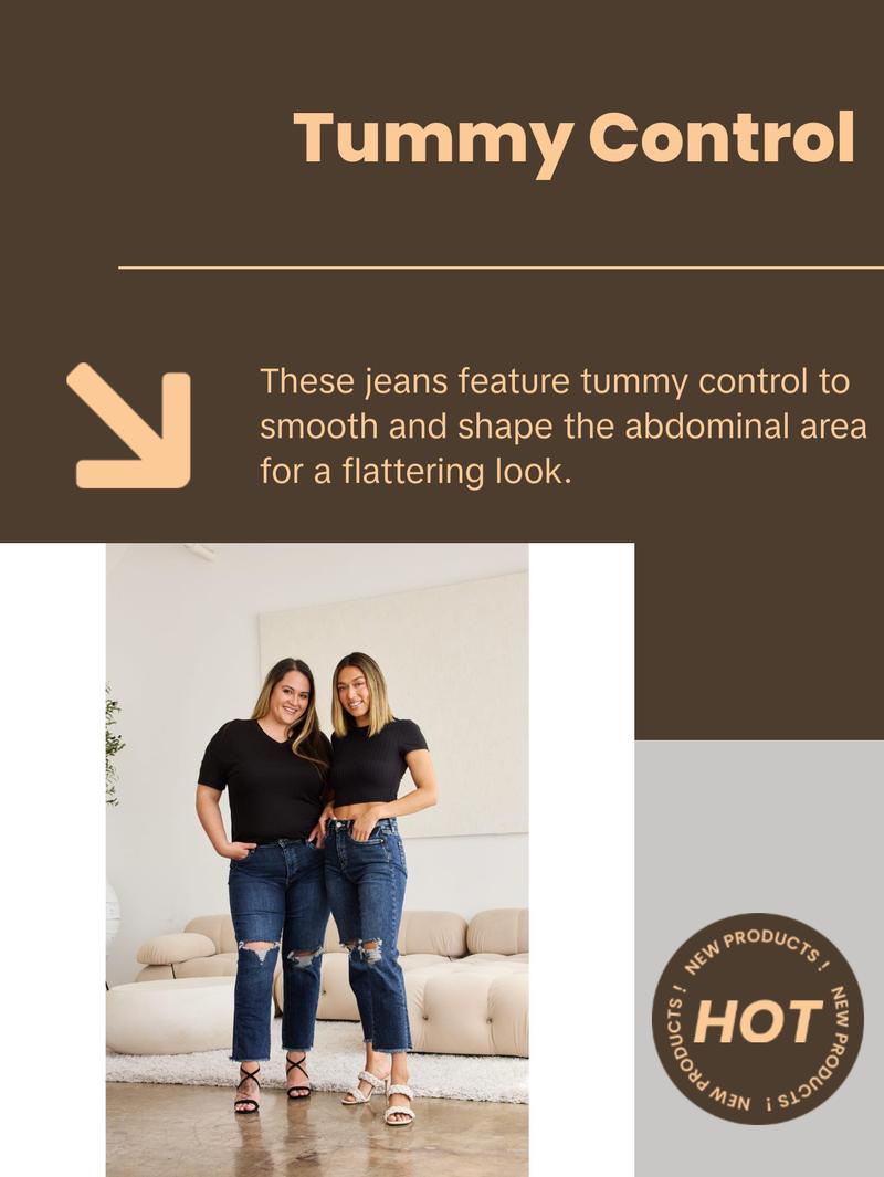 RFM Crop Dylan Full Size Tummy Control Distressed High Waist Raw Hem Jeans