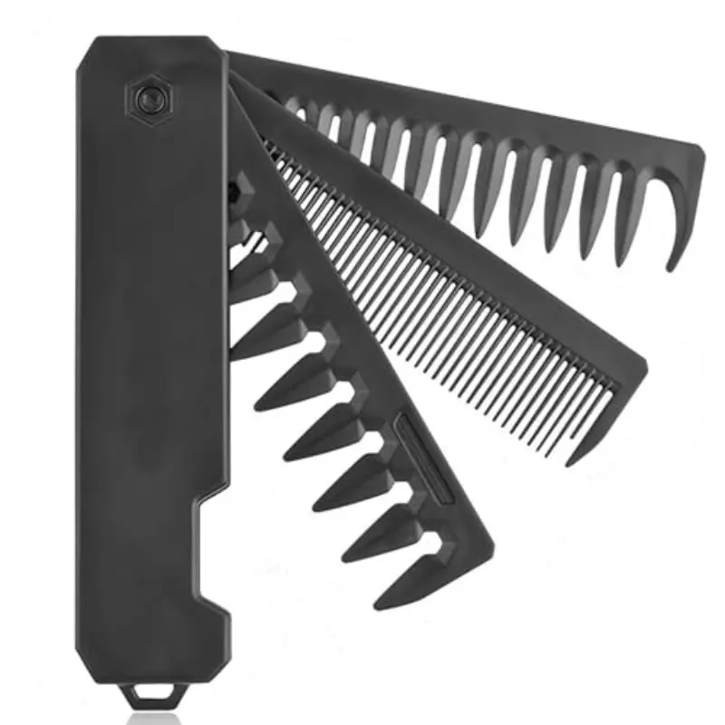 Professional Three-In-One Folding Pocket Comb, Foldable Comb, Wide Tooth Oil Head Comb, Beard Comb, Hairdressing Comb, Salon Styling Tool