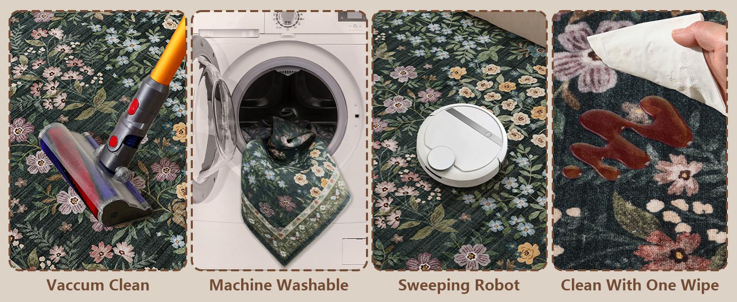 palohom Washable Rugs for Living Room Non Slip Low Pile Non Shedding Lightweight Soft Faux Wool Carpet Floral Area Rug for Kitchen Bedroom Dining Room Under Table Rug Runners for Hallway Entryway Stain Resistant Easy Care Indoor Home Decor