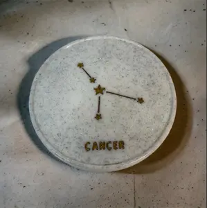 Cancer Zodiac Coaster - White Tableware with Gold Star and Crescent Moon Design