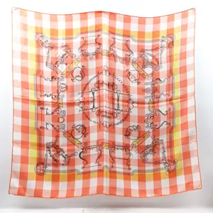 Pre-owned Hermes Orange&White Square Silk Scarf T10334415