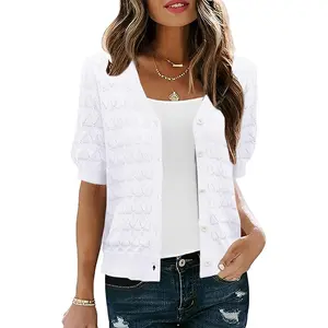 Cardigan Sweaters for Women Short Sleeve Lightweight Open Front Crochet Knit Shrugs Womens Fashion