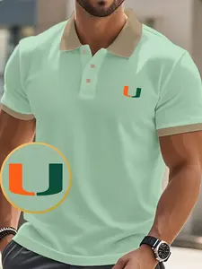 Trendy Versatile Golf Polo Shirt, Vintage U-Logo Horse Polo College Style, Breathable Business Casual Polo, Spring & Fall Wear