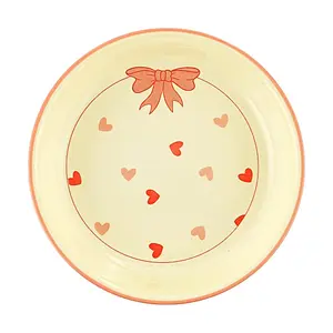 Golden Lion 8-Inch Ceramic Dinner Plate, Yellow Bow Accent, Round Dessert Salad Plate