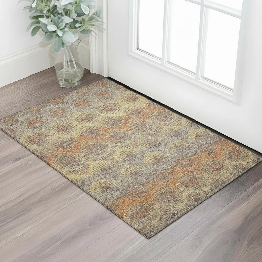 HomeRoots 644169 3x5 ft. Burnt Sienna Gold & Gray 3-Toned Colored Area Rug, Machine-Made, Washable, Nonslip, Resistant, Durable, UV-Protected Rectangle Household Textile, Colored Area Rugs, Resistant Area Rugs