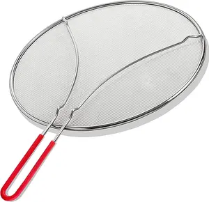 13"  Splatter Screen for Cooking | Stainless Steel Oil Splatter Guard and Ultra-Fine Mesh Protects  from Burns |  Red Handle