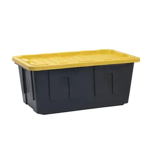 Project Source Commander X-large 40 -Gallons ( 160 -Quarts ) Black and Yellow Heavy Duty Stackable Tote with Standard Snap Lid