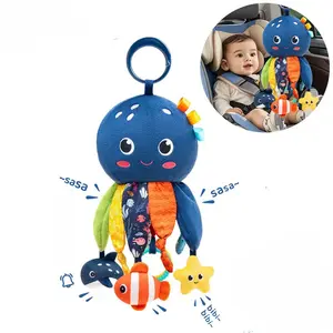 Baby Hanging Toy, Octopus Car Bed Hanging Toy with Paper Crinkle Sound Bell Rattle Maracas Sensory Interactive Baby Toys for Infants and Toddlers