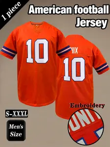 Men's American Football Jersey, Denver #10 Nix #15 Embroidered Breathable V-Neck Rugby Sportswear, Casual Hip-Hop T-Shirt