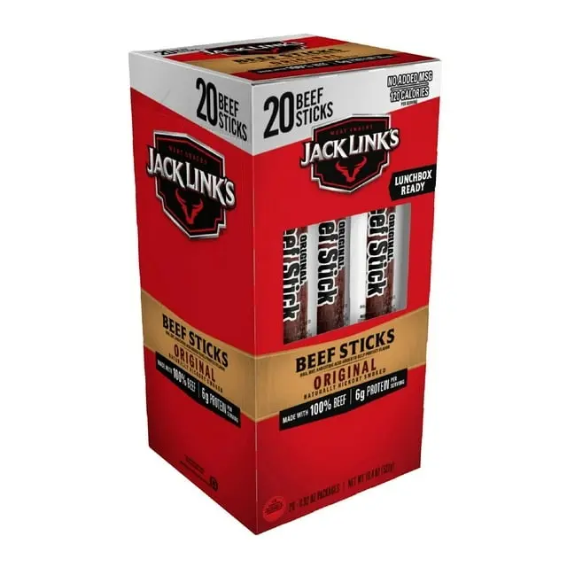 Jack Link's Original Beef Sticks, 0.92 oz Each, 20 Count Pack – Ready-to-Eat High-Protein Meat Snack