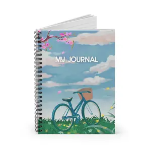 Whimsical Spiral Notebook - My Journal with Bicycle Motif | 90gsm Lined Paper, Metal Binding, Document Pocket, 6" x 8" | Creative Writing, Gift for Writers, Nature Lover's Journal