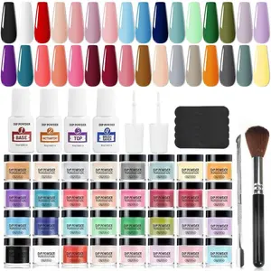 32 Color Dip Nail Powder Starter Kit 36 Bottle Blue Cheese Yellow with Base Top Coat Activator Dip Powder Kit for French Nail Art Manicure DIY Salon
