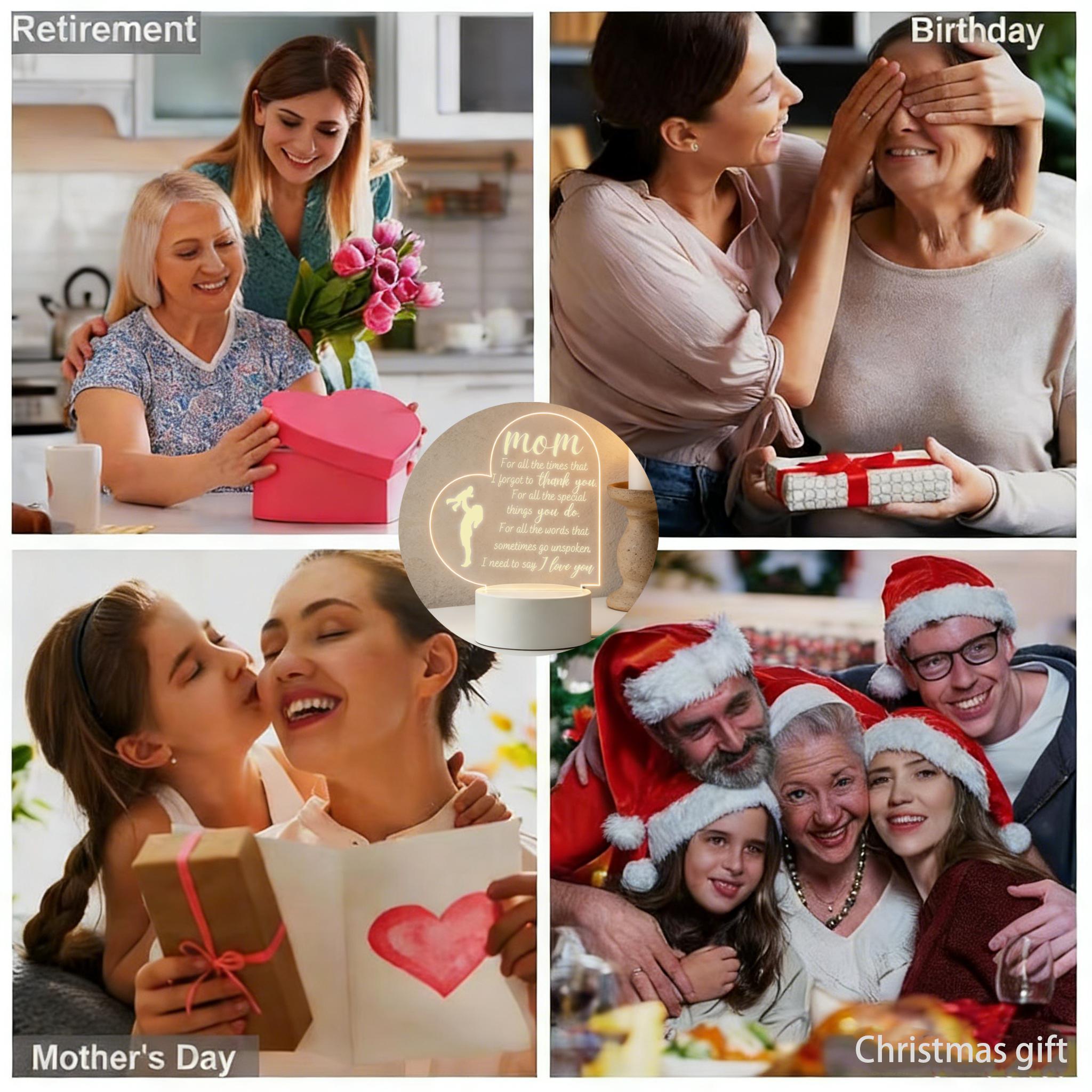 Mom Thank You Heart 2D Acrylic LED Night Light, Warm White USB Bedside Lamp, Mother's Day Birthday Gift for Mom, Bedroom Home Decor