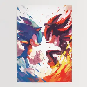 (Poster) S0nic vs Shadow, Watercolour Art S0nic the Hedgehog Art Printable Wall Art  GamingWall Art Bedroom Poster