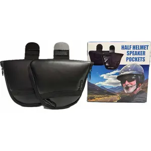 Half Helmet Speaker Pouch Pockets Ear Protection Pads Fits All Bluetooth and Corded Headsets, Proper Microphone Placement, Works with Narrow or Wide Straps