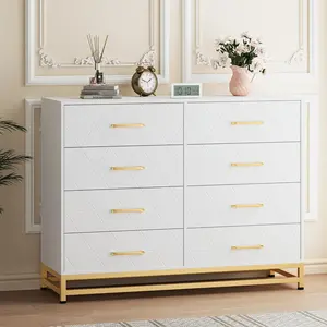 Gaomon 8-Drawer Dresser TV Stand, Modern Wooden Chest with Metal Handles & Legs, Waterproof MDF Anti-Collapse Design, Cupboards Cabinets Dresser, Modern Storage Cabinet, Sideboard with Storage for Bedroom, Living Room