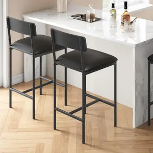 Bar Stools Set of 2, Kitchen Bar Stools with Footrest, 25.5 Inches Upholstered Bar Chairs with Back, Counter Height Barstools for Counter Bar, Island, Easy Assembly, Rustic Black Furniture Modern Aesthetic