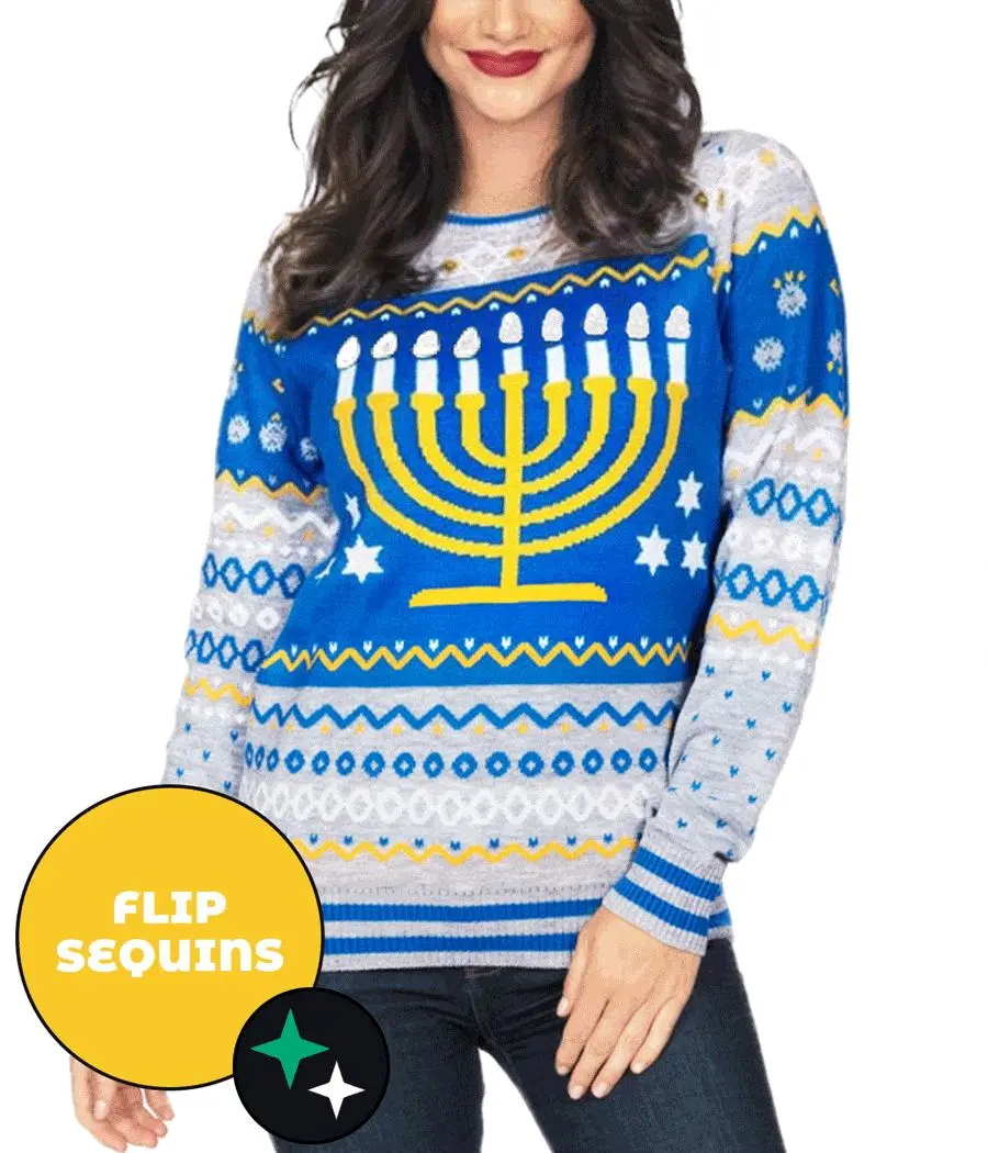 Women's Reversible Sequin Hanukkah Sweater