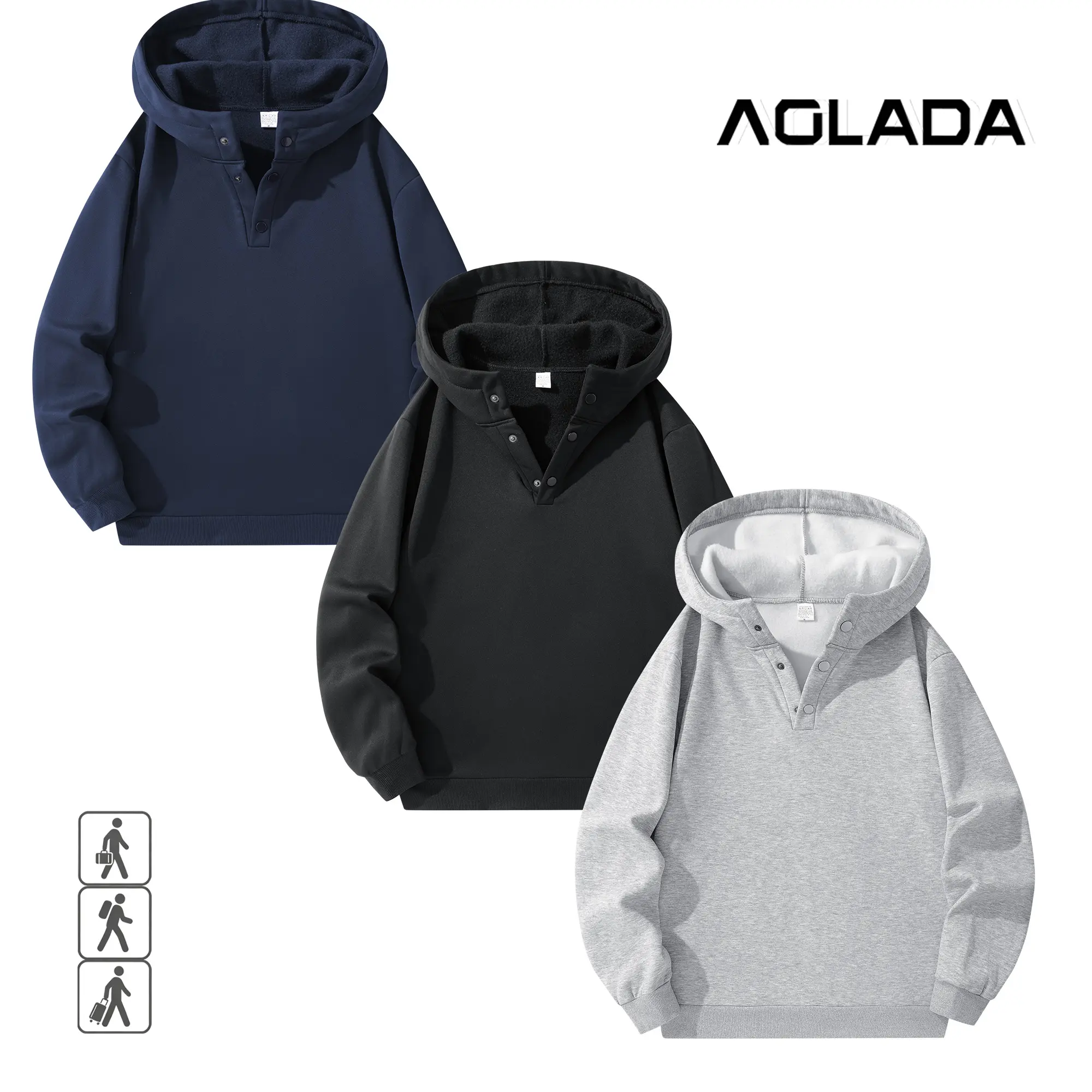 Men's Fleece-Lined Henley Hoodie - Stretch Pullover Sweatshirt with Snap Buttons, Warm Casual Hooded Top, No-Logo,  S-XXL, Fast US Shipping #HenleyHoodie #FleeceHoodie #TikTokMadeMeBuyIt Menswear Suits