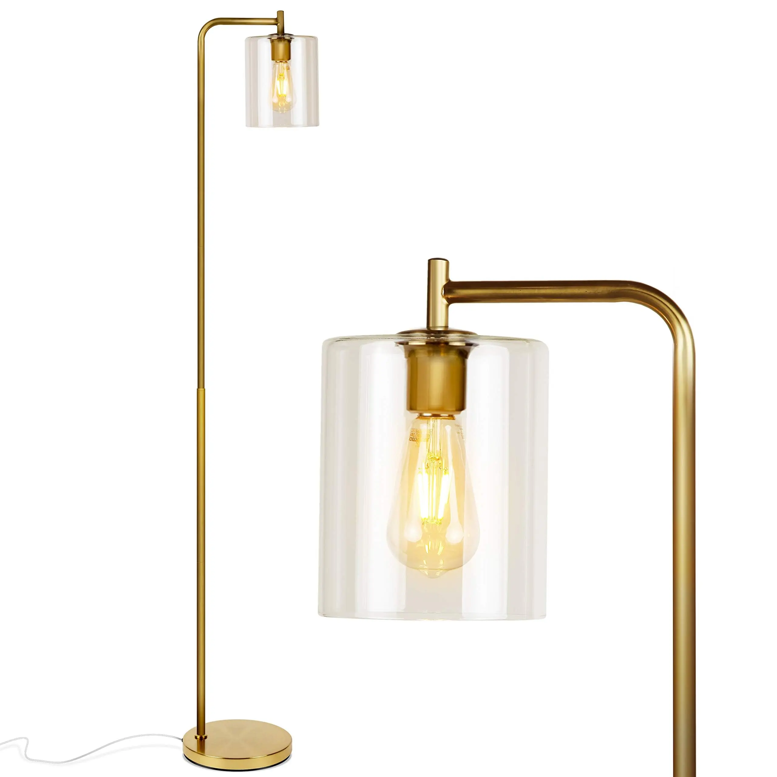 Brightech Elizabeth - Bedroom & Living Room LED Floor Lamp - Standing Industrial Light with Hanging Glass Lamp Shade - Tall Pole Downlight for Office - with LED Bulb