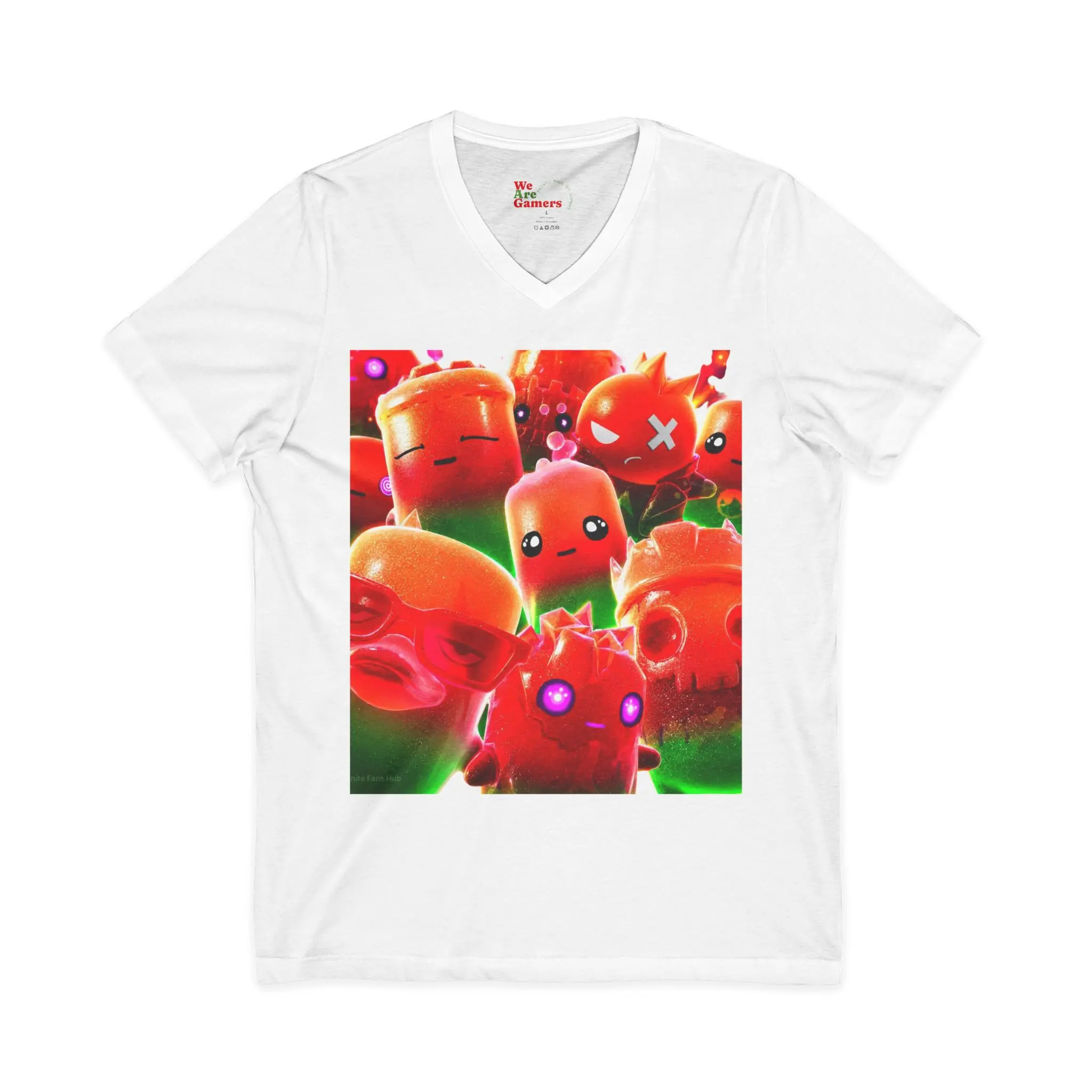 Unisex V-Neck T-Shirt with Gummy Hour Graphic - Comfy and Breathable Shortsleeve Cotton for Casual Wear, Fabric