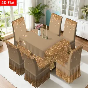 2/4/6/5/7Counts Skirt Chair Covers & Tablecloth Set, Luxurious Gold-Infused Skirt Chair Covers + Stylish Premium Gold-Plated Tablecloth Combo, Perfect for Restaurants/Home/ Kitchen/Parties, Home Decor, High-Quality Chair Covers, Easy-to-Install