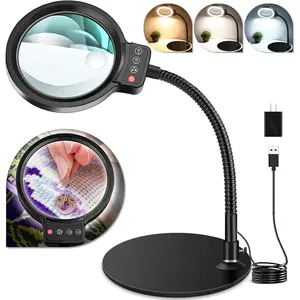 Magnifying Glass with Light and Stand, 10X 30X 72 LED 3 Color Modes Stepless Dimmable, Hands Free Lighted Magnifier Desk Lamp for Close Work Craft Hobby Painting Sewing Jewelry Reading (Black)