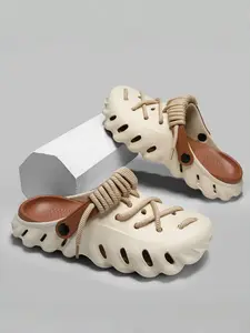 Unisex Simple Casual Lace Up Slides, Fashionable Soft Non-slip Slides, Comfortable Breathable Slides for Indoor & Outdoor Wear, Boy, Lightweight Slipper