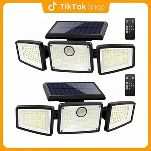 2 Packs LED Motion Sensor Solar Lights Outdoor IP65 Waterproof with 3-Head Security Lights 2500-Lumen Floodlights Spotlights 270° Wide-Angle Lighting for Patios Garages and Gardens