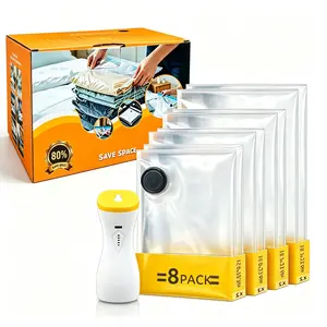 【DealsForYou】Rechargeable Wireless Handheld Vacuum Pump with Transparent Multi-Sizes Vacuum Storage Bags (8 Pack/16 Pack), Dual Functions Inflate-Deflate for Family Clothes/Bedding, Cuts Down 80% Storage Space