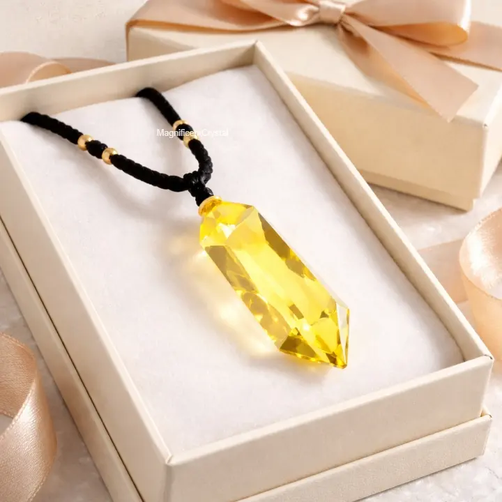 Women's Polished Yellow Crystal Citrine Pendant with Necklace - High-Quality Natural Clarity, Comfortable, Unique Stone Var, Refined Look Spiritual Jewelry, Gift-Ready Accessory, Yellow Gemstone, Crystal Detail