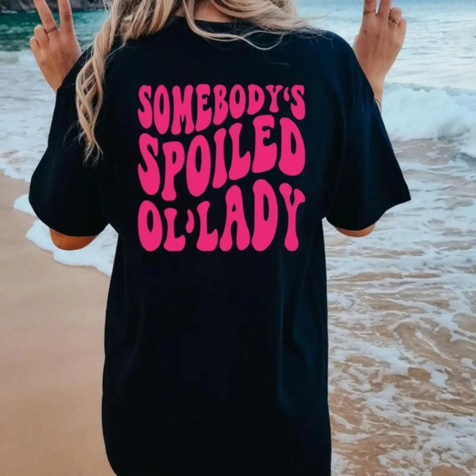 funny Somebody's Spoiled Ol'lady Shirt, Spoiled Wife Tee, Unisex T-Shirt, Gifts For Her Women Birthday, Short Sleeve Tee Shirt Top Fit Cotton Womenswear Black Casual