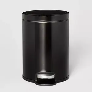 5L Round Step Trash Can - Pedal-Operated Lid - Black/Silver/White - Easy Garbage Disposal