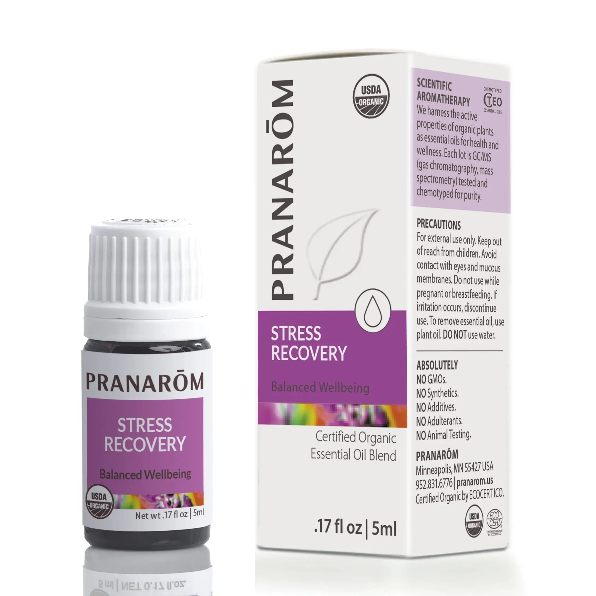 Pranarom - Stress Recovery Essential Oil Blend (5ml) - Lavender, Bergamot, Clary Sage, and Rose Geranium - 100% Pure Essential Oil for Diffusing and Wellness | USDA and ECOCERT Certified Organic