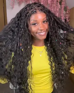 Live Pre Box Braided Pre Cut Gluless Lace Boho Curly Wig Human Hair 7x6 Lace Water Wave Wigs Ready to Go Pre Hairstyle Pre Bleached Outdoorfun#Summervibes