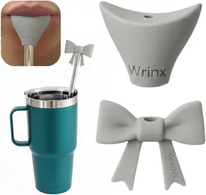 Dentist- Designed Anti-Wrinkle Silicone Straw Topper Attachment for Lips | 2 Pack | Prevents Fine Lines & Enamel Protection | Reusable, Fits 8-10 mm Tumbler straws (STONE)