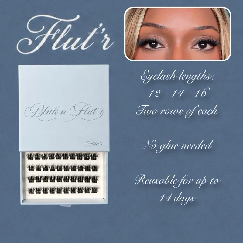 BLNK N FLUT'R Lash Clusters - No Glue, Self Adhesive, Reusable, Medium Wispy, Long Curl, Curly Wispy, 66 Pieces